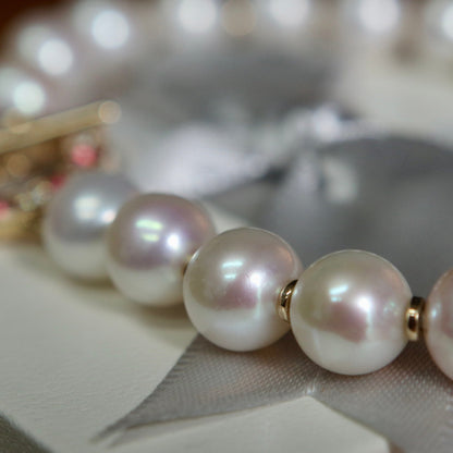 Collier de perles d'eau douce, or 14K serti de tourmalines et diamants