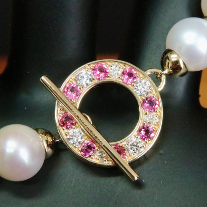 Collier de perles d'eau douce, or 14K serti de tourmalines et diamants