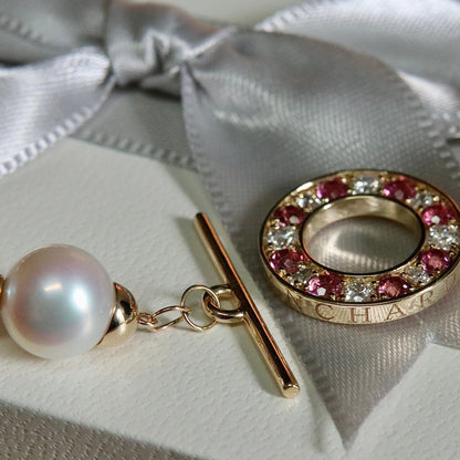 Bracelet de perles d'eau douce, or 14K serti de tourmalines et diamants