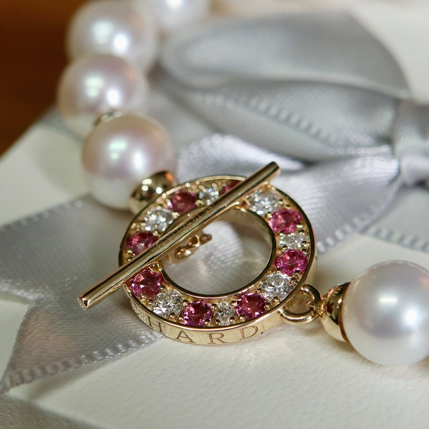 Bracelet de perles d'eau douce, or 14K serti de tourmalines et diamants