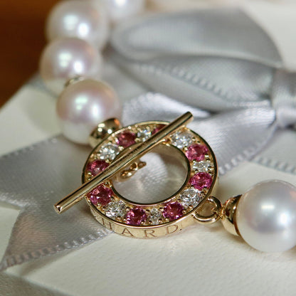 Bracelet de perles d'eau douce, or 14K serti de tourmalines et diamants