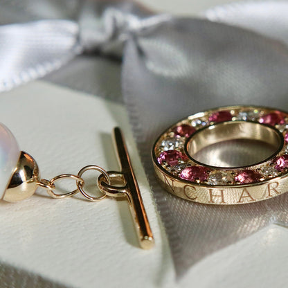 Bracelet de perles d'eau douce, or 14K serti de tourmalines et diamants