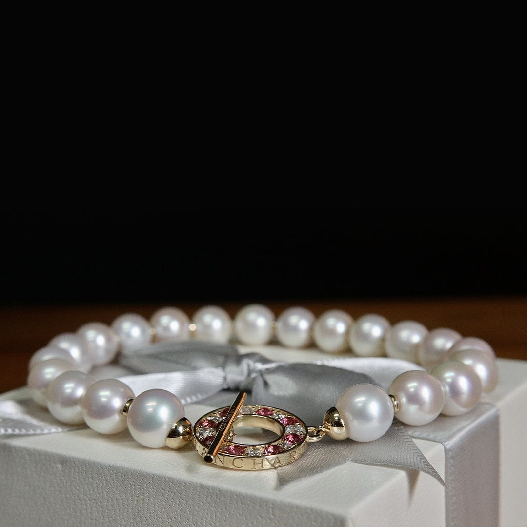 Bracelet de perles d'eau douce, or 14K serti de tourmalines et diamants