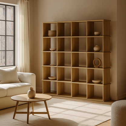 Cube bookshelf in white oak