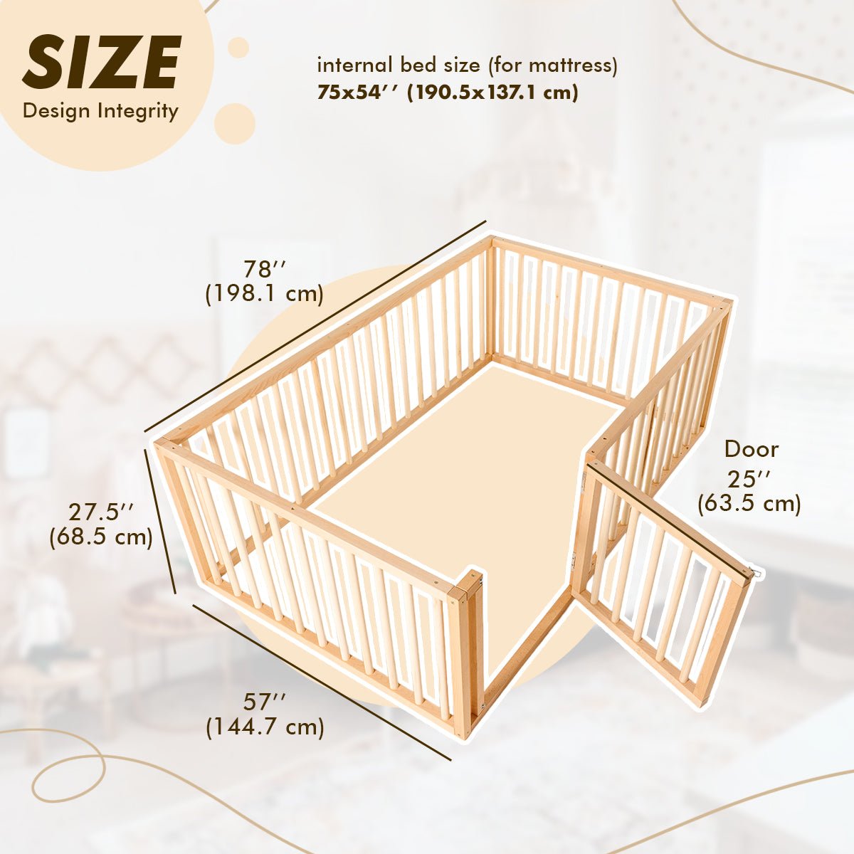 Twin Size Bed Frame for Toddlers with Fence