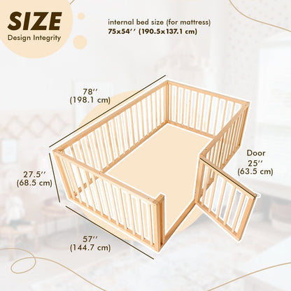 Twin Size Bed Frame for Toddlers with Fence
