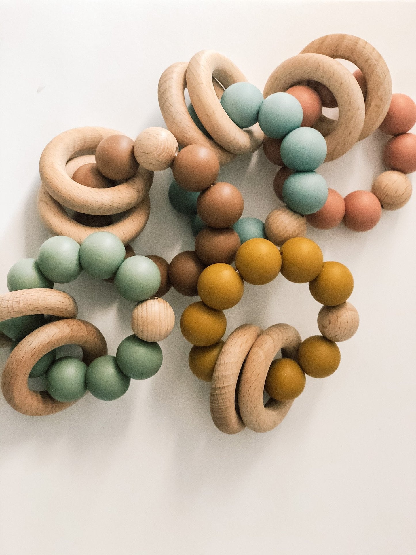 Silicone Teether With Wood Rings 3M+