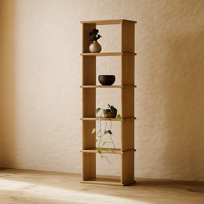 Narrow bookshelf in white oak