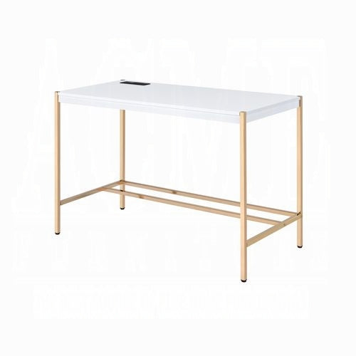Lunar Elegant Multi-Purpose Desk w/USB Port - White/Gold