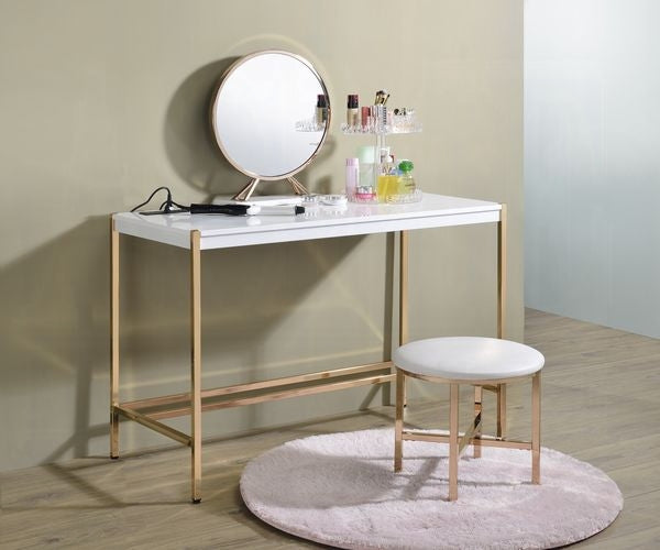 Lunar Elegant Multi-Purpose Desk w/USB Port - White/Gold