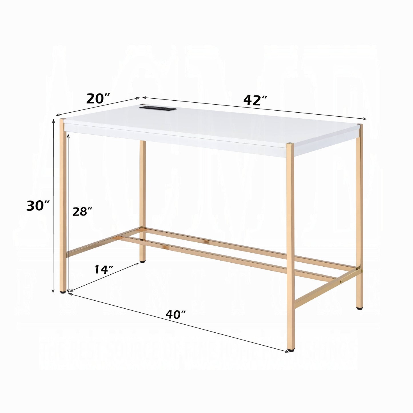 Lunar Elegant Multi-Purpose Desk w/USB Port - White/Gold