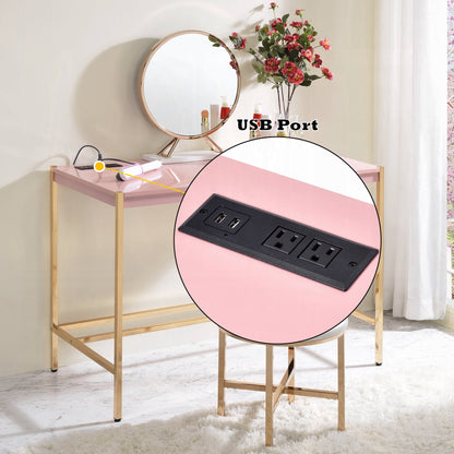 Lunar Elegant Multi-Purpose Desk w/USB Port - Pink/Gold