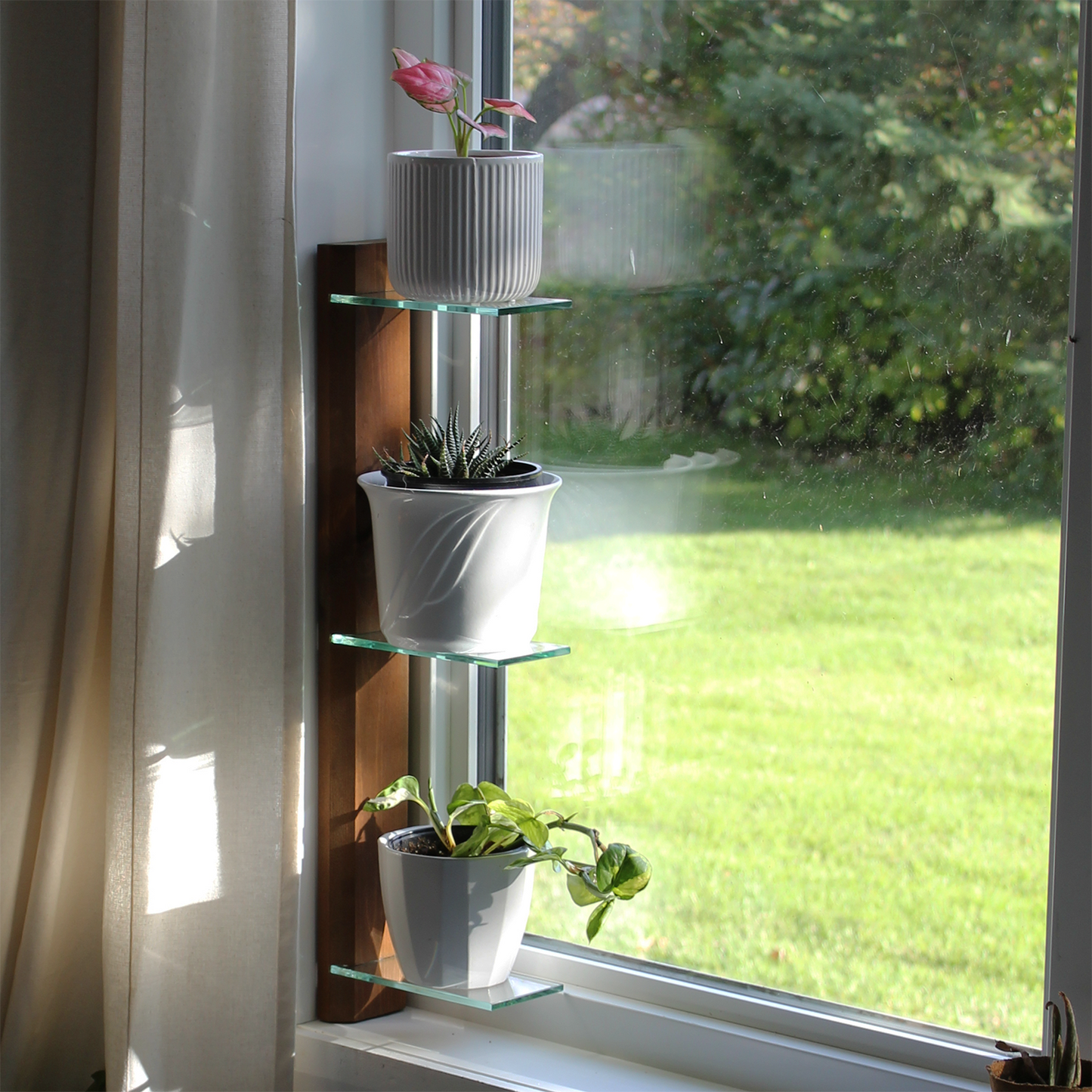 Renter-Friendly Window Shelf | Woodland Brown with Tempered Glass