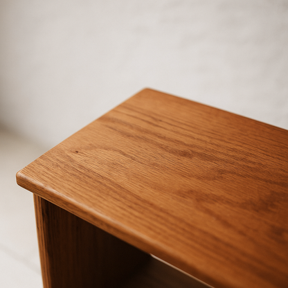 Tall narrow bookcase in red oak