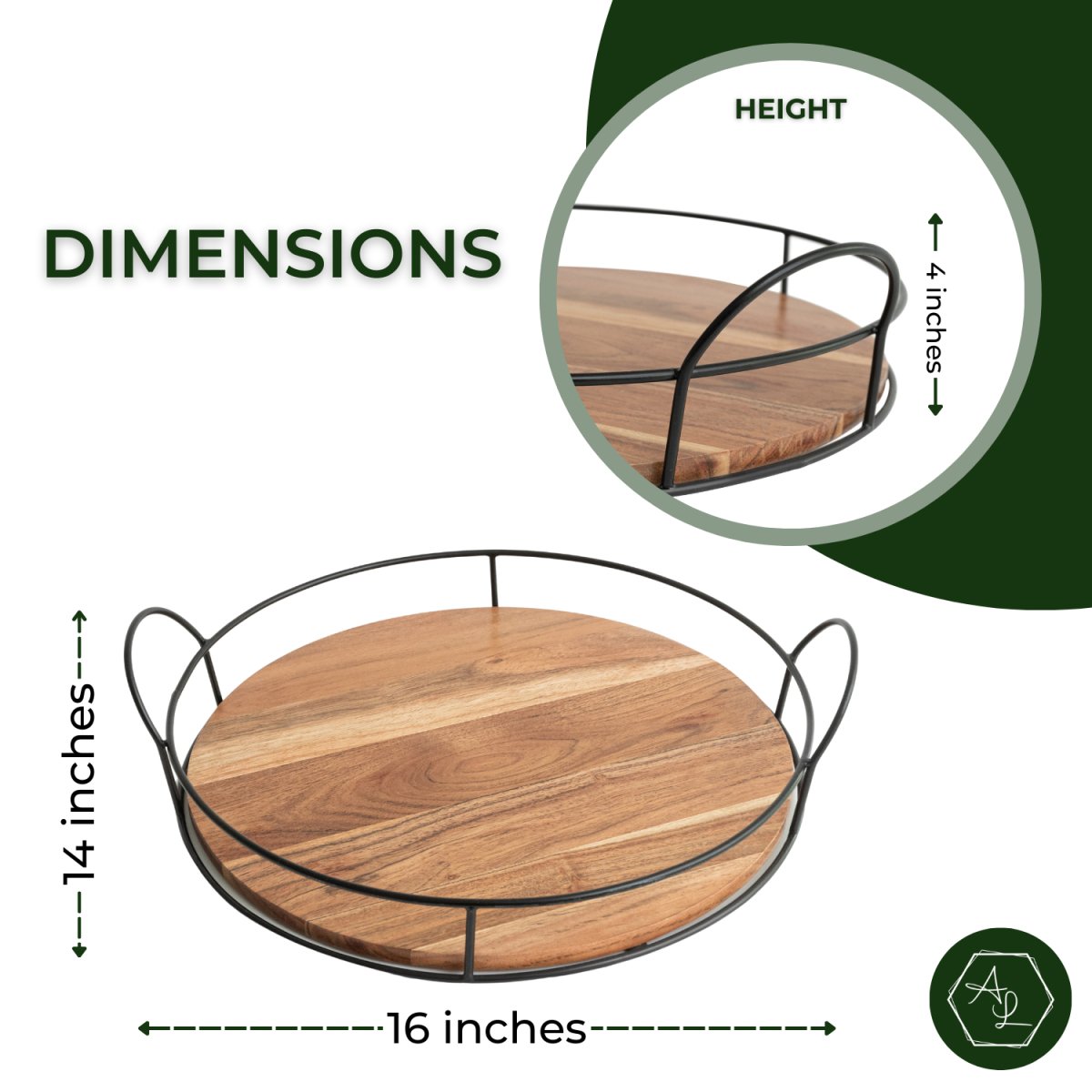 Round Wooden Tray with handles