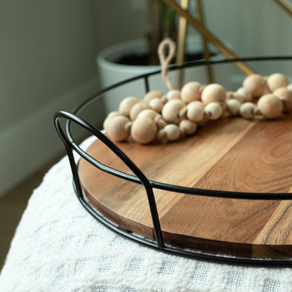 Round Wooden Tray with handles