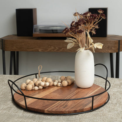 Round Wooden Tray with handles