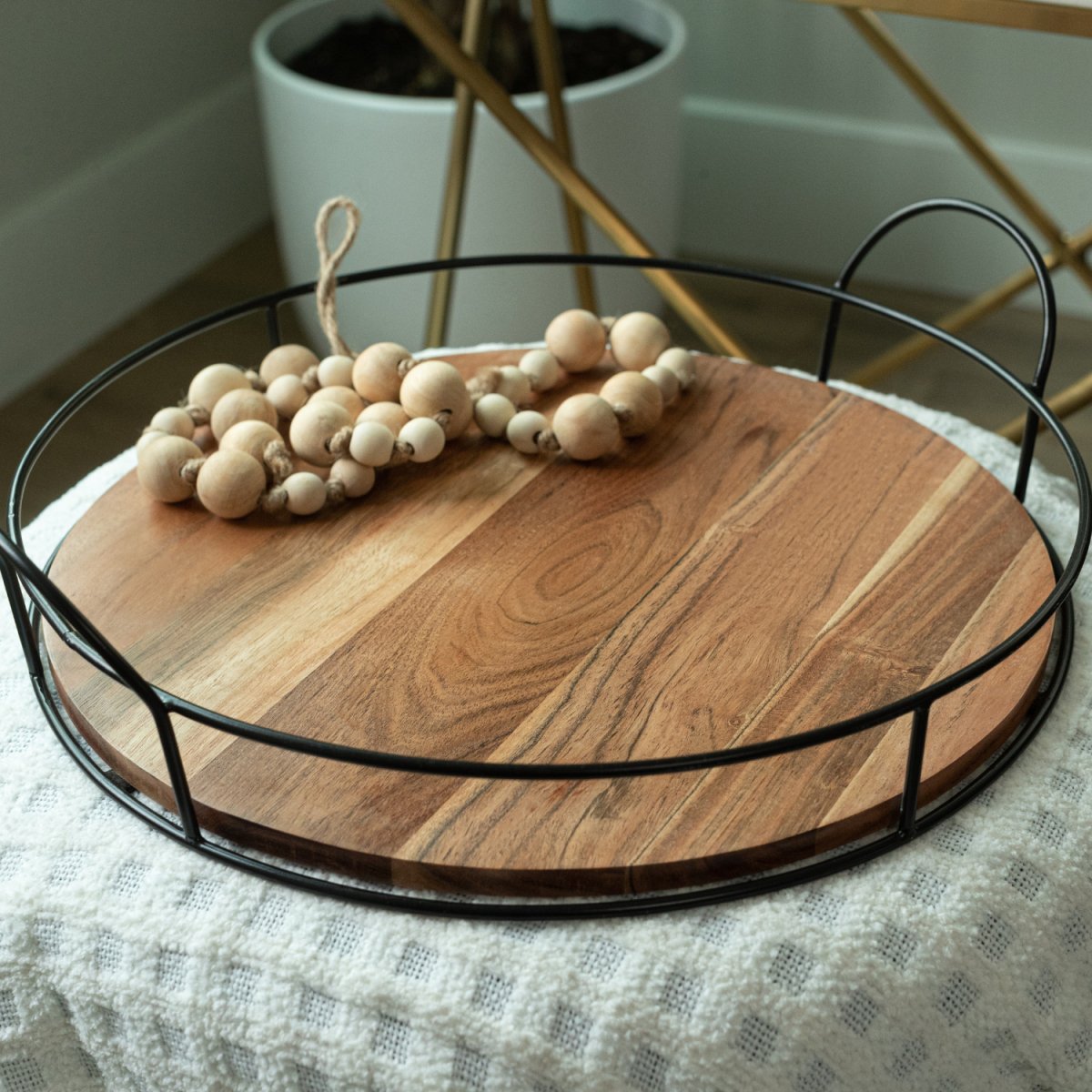 Round Wooden Tray with handles