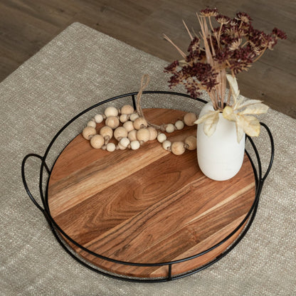 Round Wooden Tray with handles