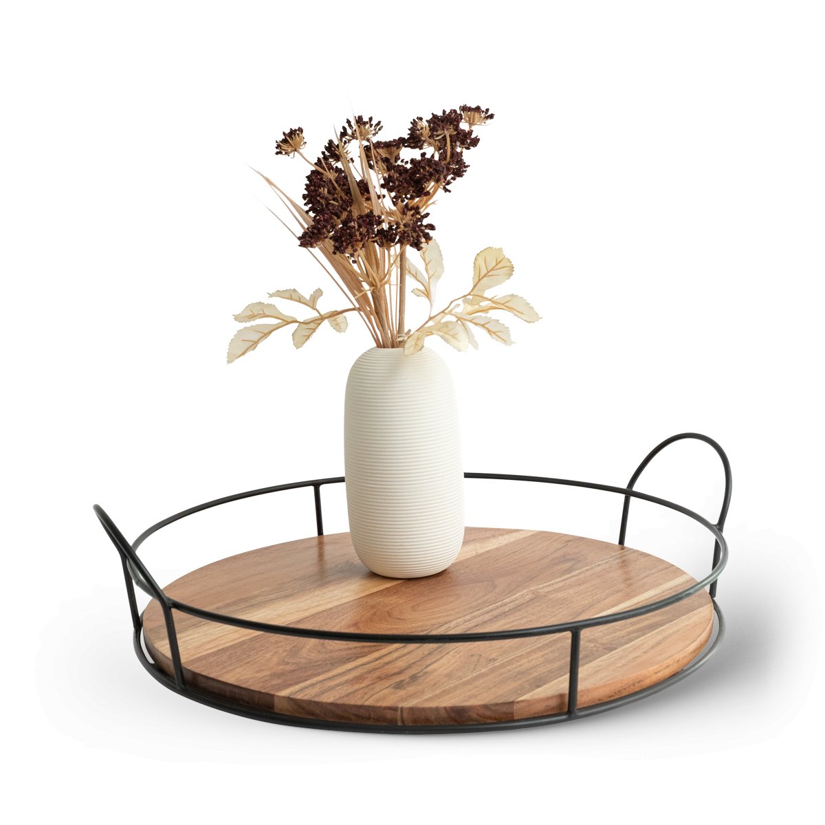 Round Wooden Tray with handles