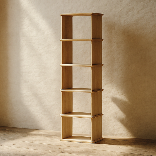 Narrow bookshelf in white oak