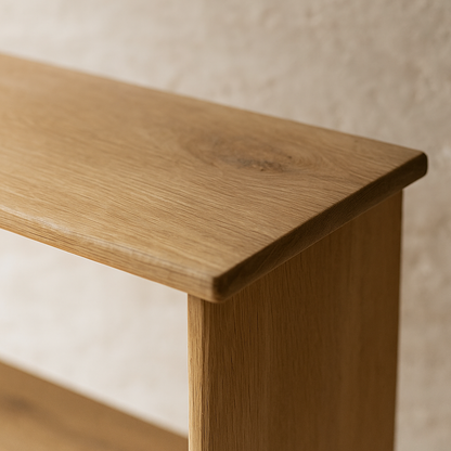 Tall narrow bookcase in white oak