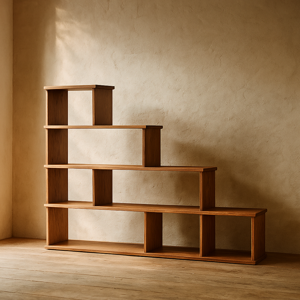 Step bookshelf in red oak