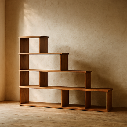 Step bookshelf in red oak