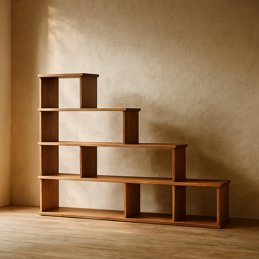 Step bookshelf in red oak