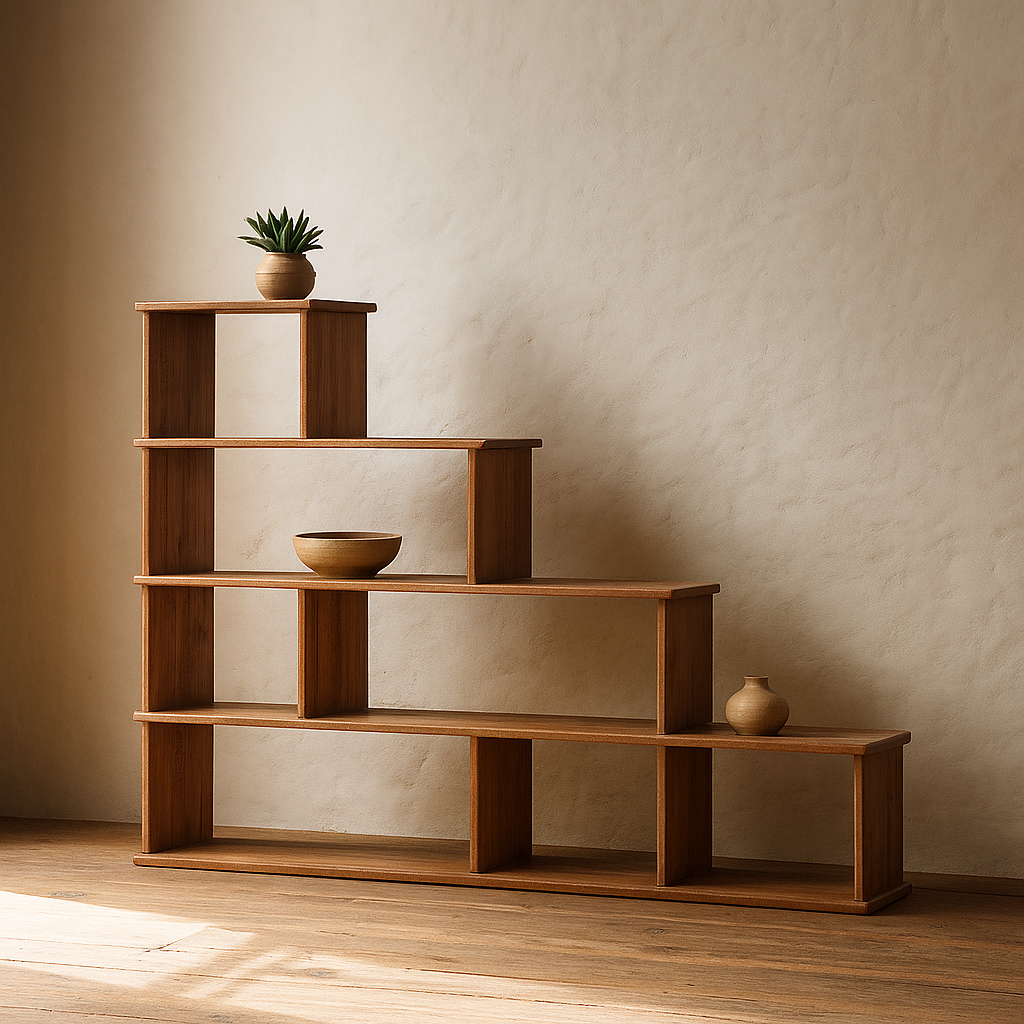 Step bookshelf in red oak