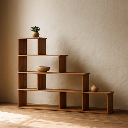 Step bookshelf in red oak