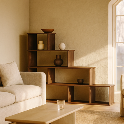 Step bookshelf in walnut