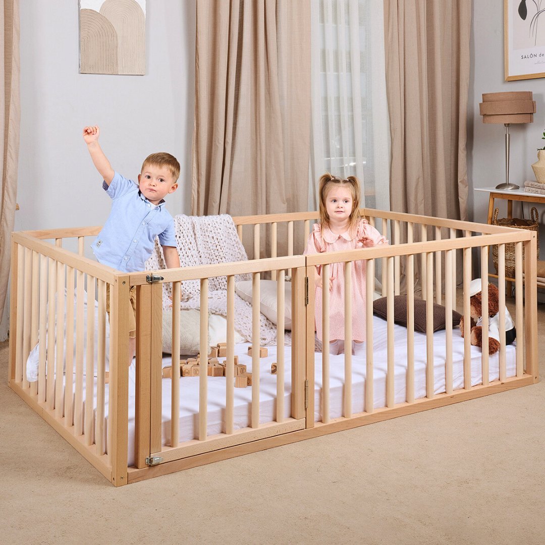 Twin Size Bed Frame for Toddlers with Fence