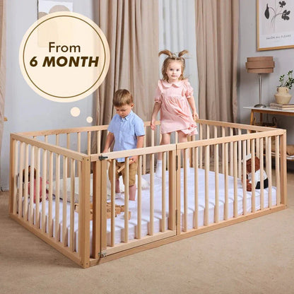 Twin Size Bed Frame for Toddlers with Fence
