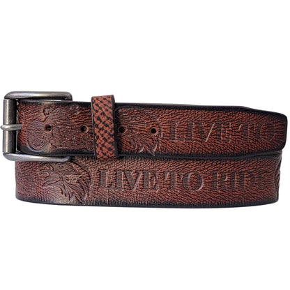 Live to Ride - Cognac 100% Full Grain Leather Biker Belt