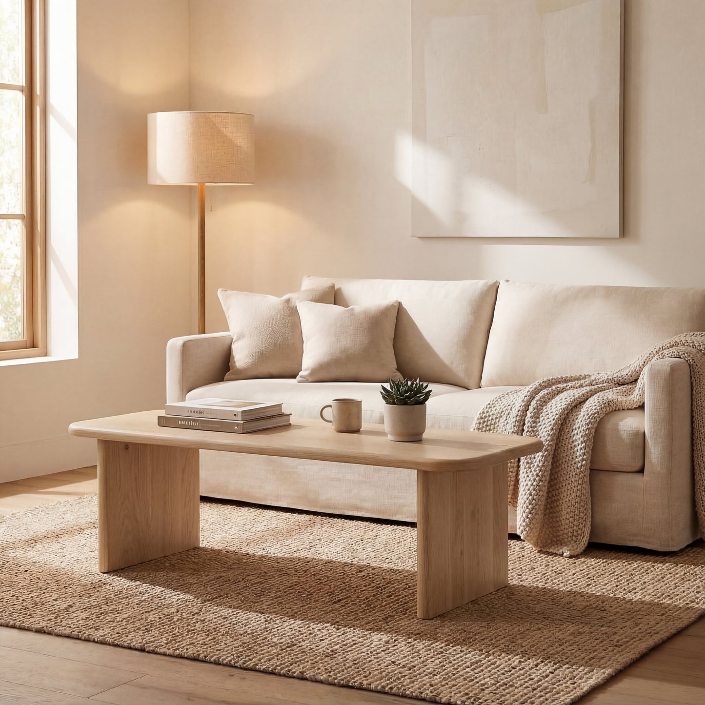 60 Inch Coffee Table in White Oak