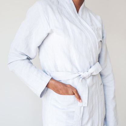 Linen Kimono Robe in Pearl Grey