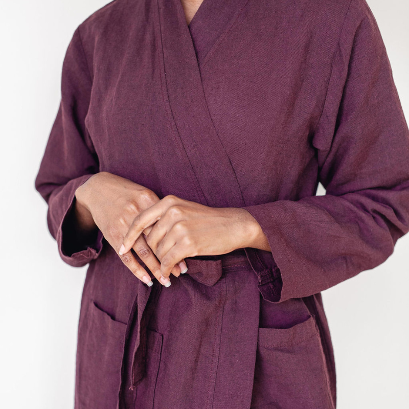 Linen Kimono Robe in Burgundy