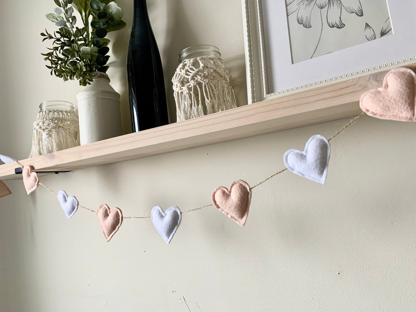 Sweet Hearts Garland, Light Pink and White Felt Hearts