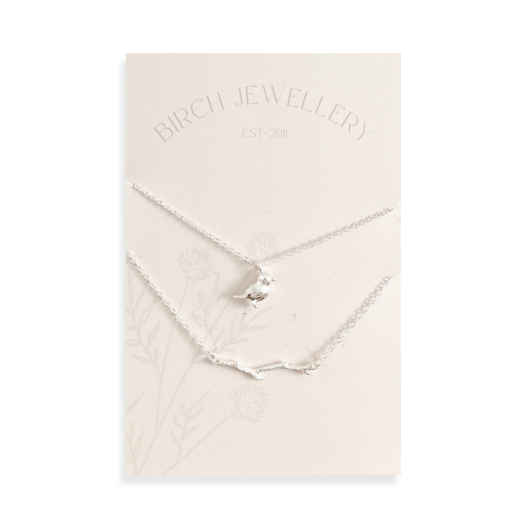 Silver Bird & Branch Necklace Set