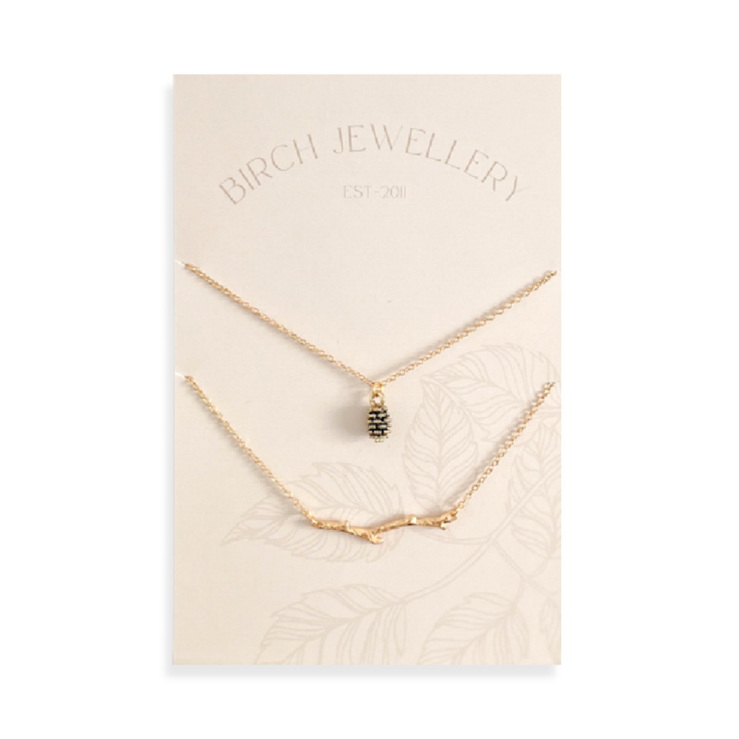 Gold Pine Cone & Branch Necklace Set