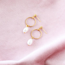 Load image into Gallery viewer, Organic Pearl Hoop Earrings
