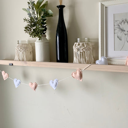 Sweet Hearts Garland, Light Pink and White Felt Hearts