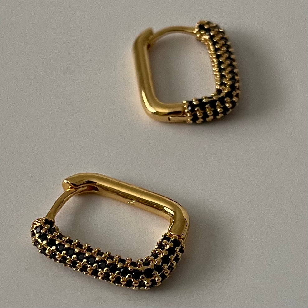 Rectangle Stone Earrings- Gold with Black Stone